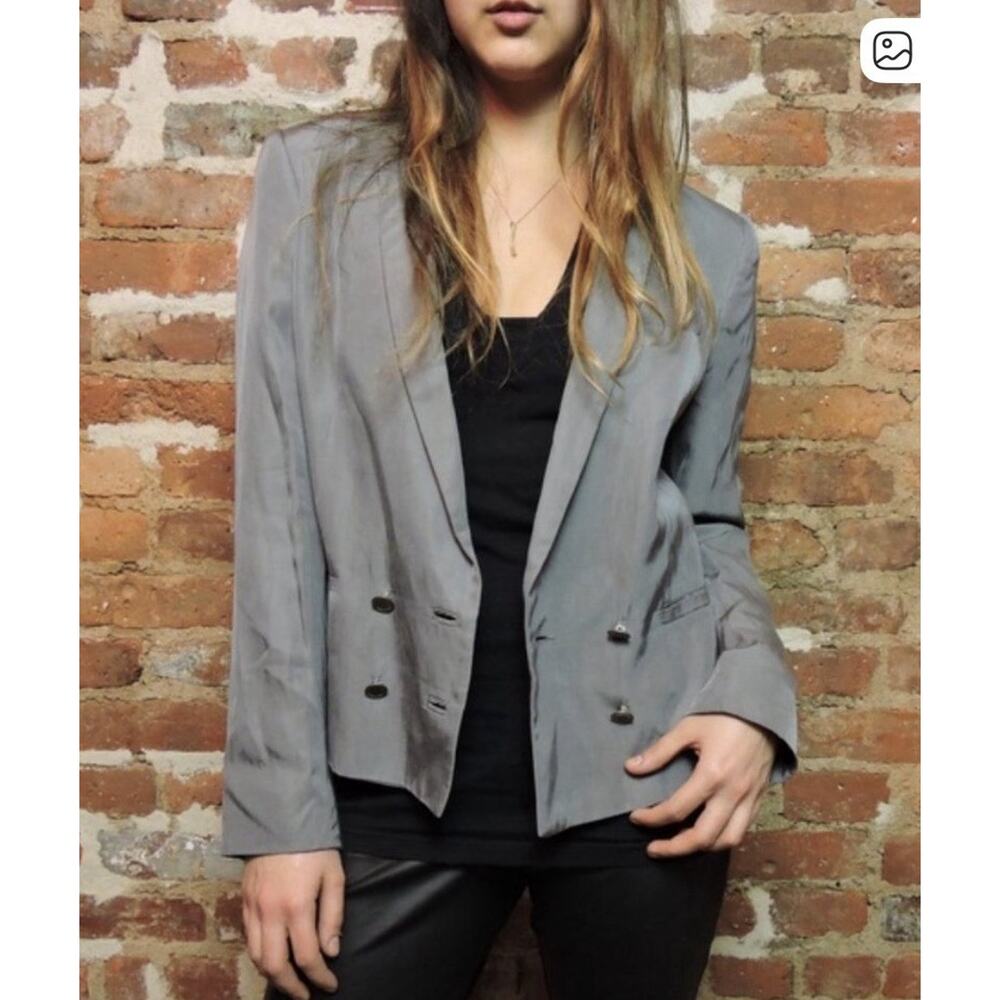 Rag & Bone Gunmetal Gray Silk Blend Blazer Cropped Blazer Dbl Breasted Sz 6